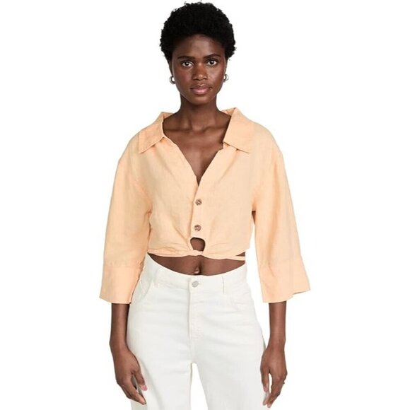 DL1961 Celeste Linen Tie Shirt in Orange Medium Womens Wrap Cropped Top - Picture 1 of 16